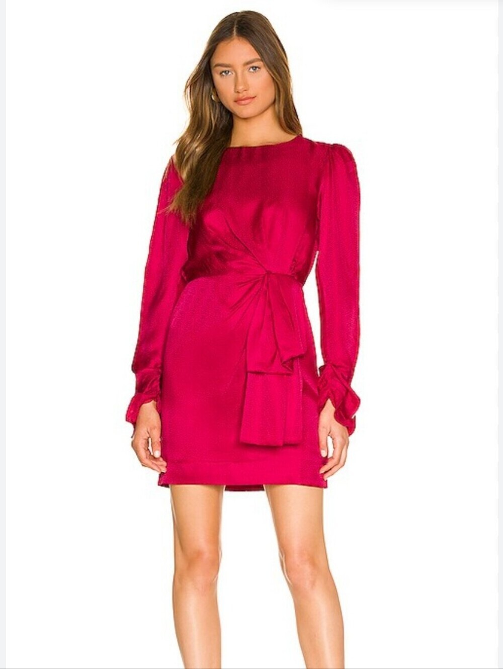 SALONI Debbie Cherry Red Silk Satin Jacquard Mini Dress | Ruched Waist | Size 2